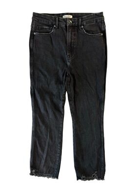 Good American Good Curve Black Women's Crop Straight Jeans Raw Hem Size 10/30